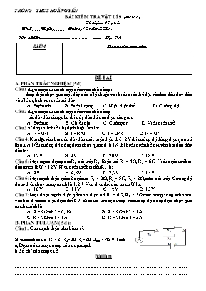 Đề kiểm tra môn Vật lí Lớp 9 (Có đáp án)
